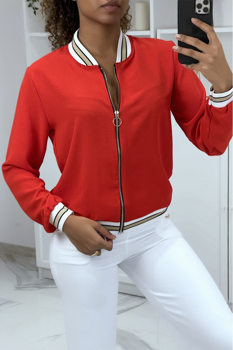Light red flowing jacket with zip and gold trim - 1