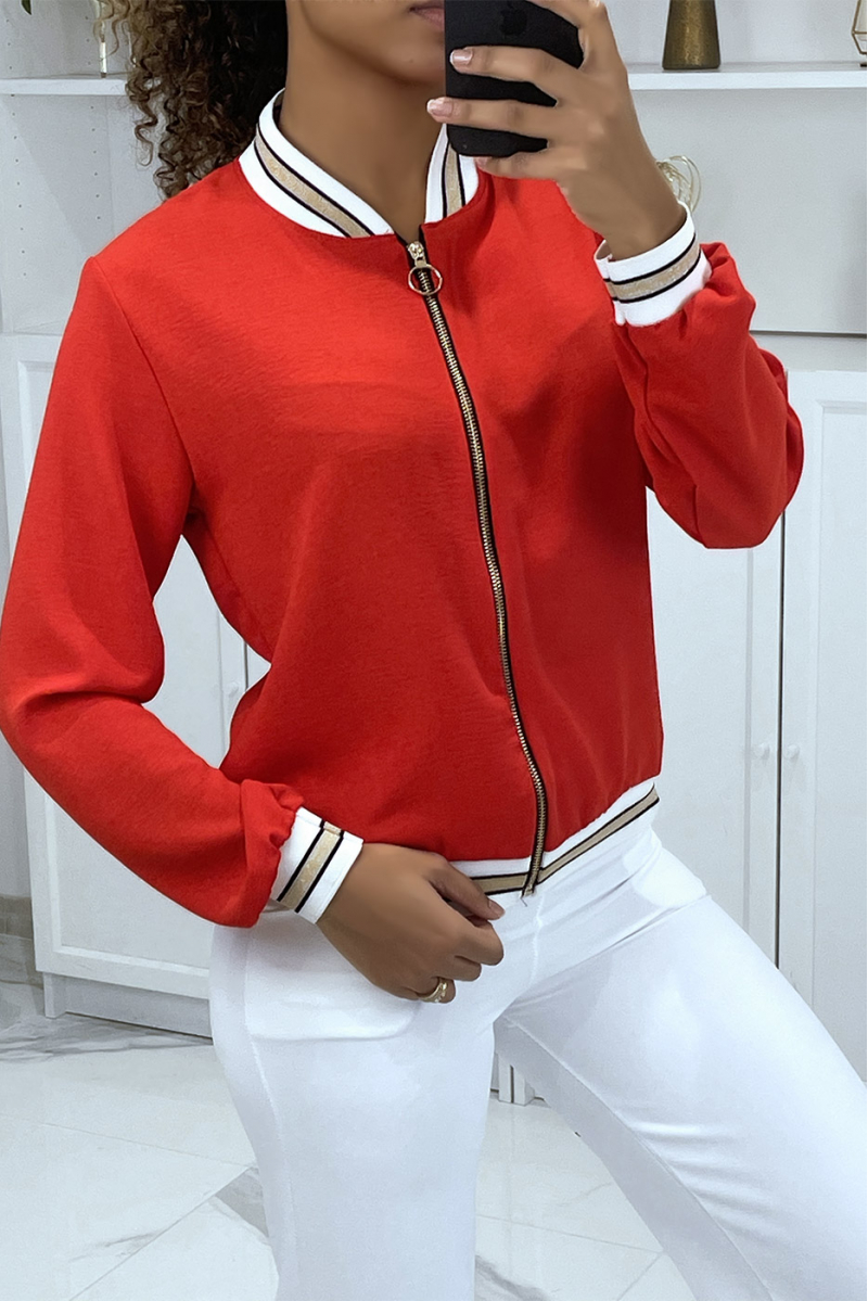 Light red flowing jacket with zip and gold trim - 3