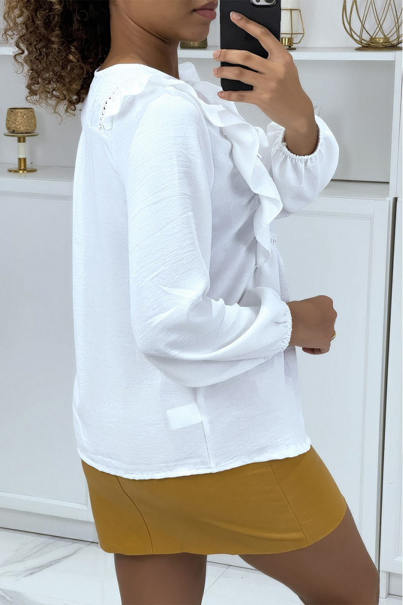 White round neck blouse with ruffles - 1