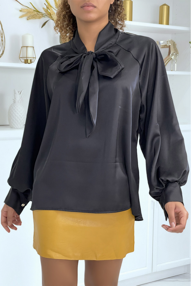 Women's black satin blouse - 1