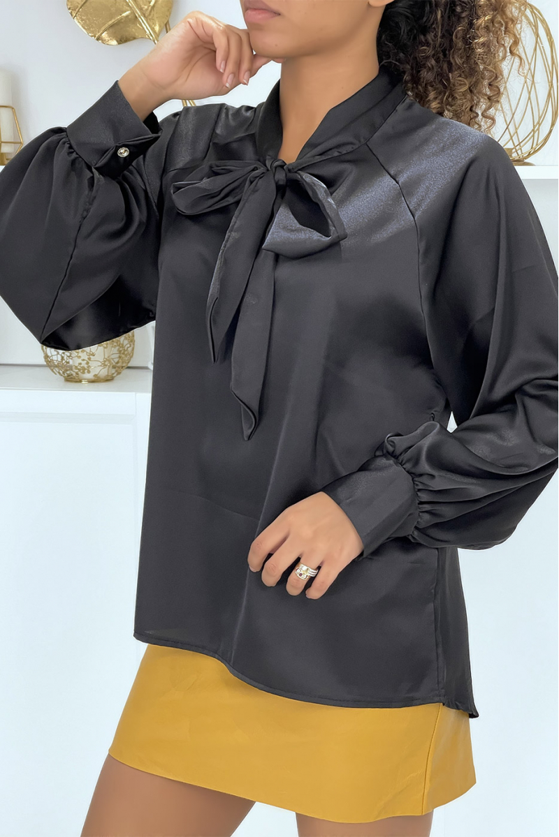 Women's black satin blouse - 2