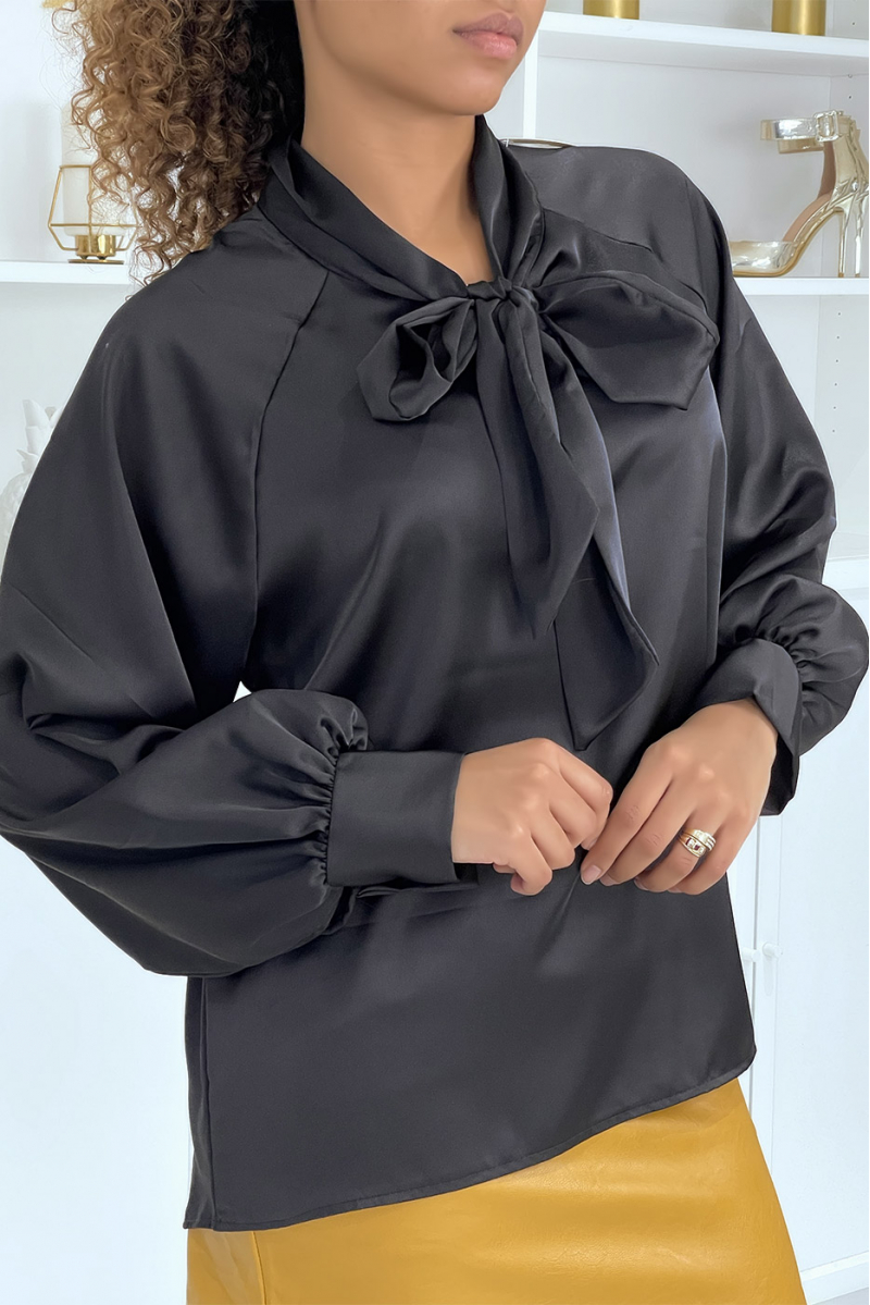Women's black satin blouse - 3