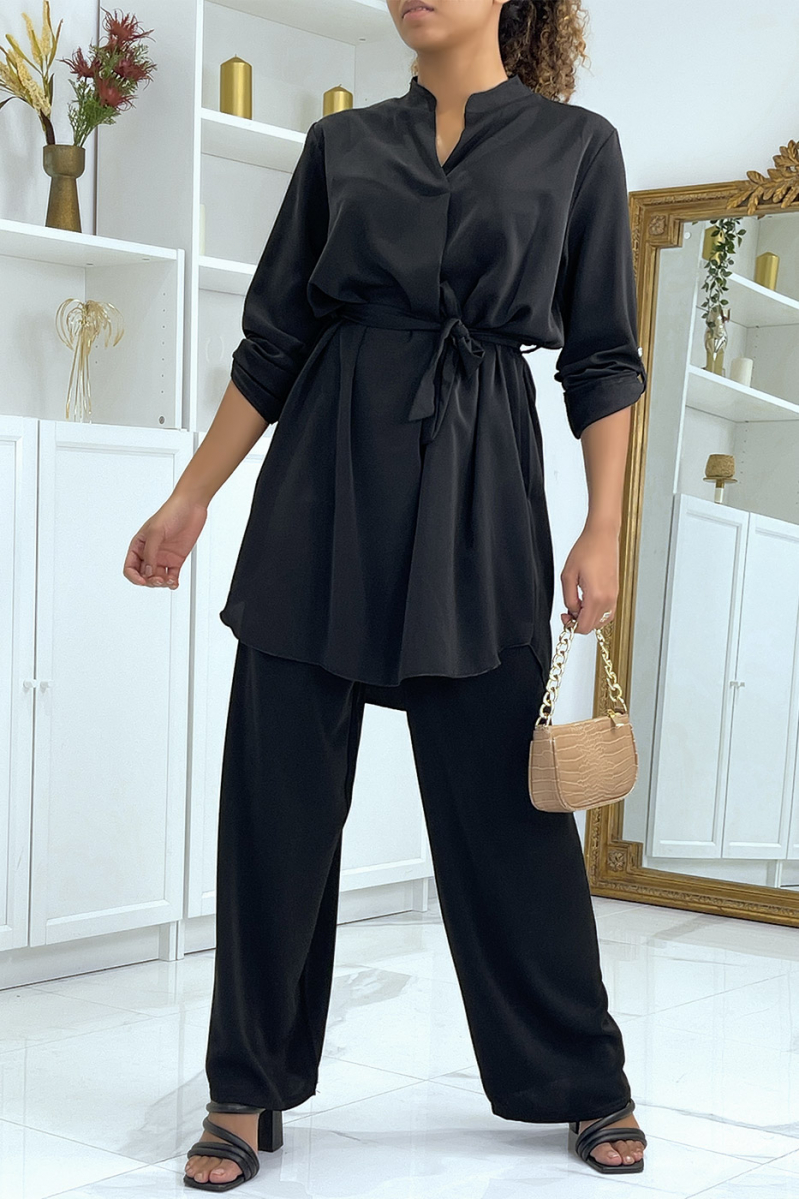 Belted tunic and black pants set - 1