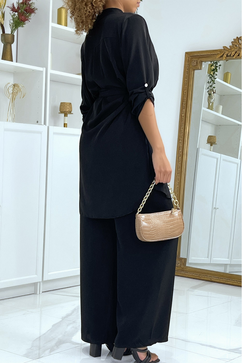 Belted tunic and black pants set - 3