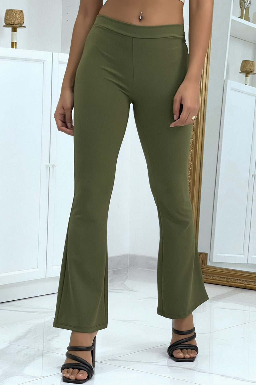Khaki flared skinny pants