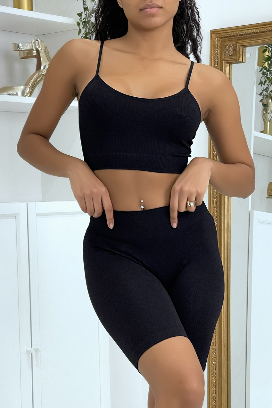 Zwarte bodycon-set met crop top - 2