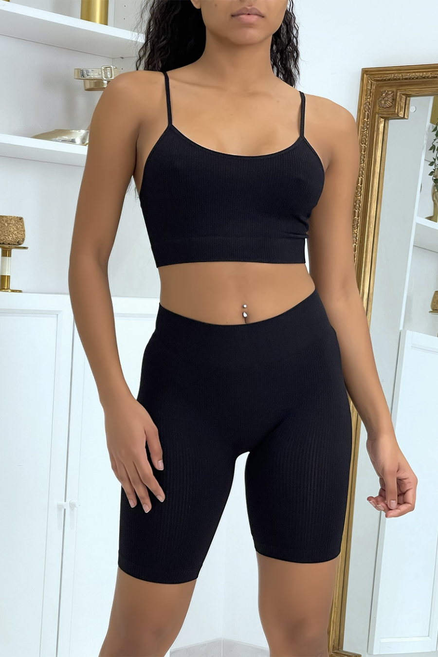 Zwarte bodycon-set met crop top - 4