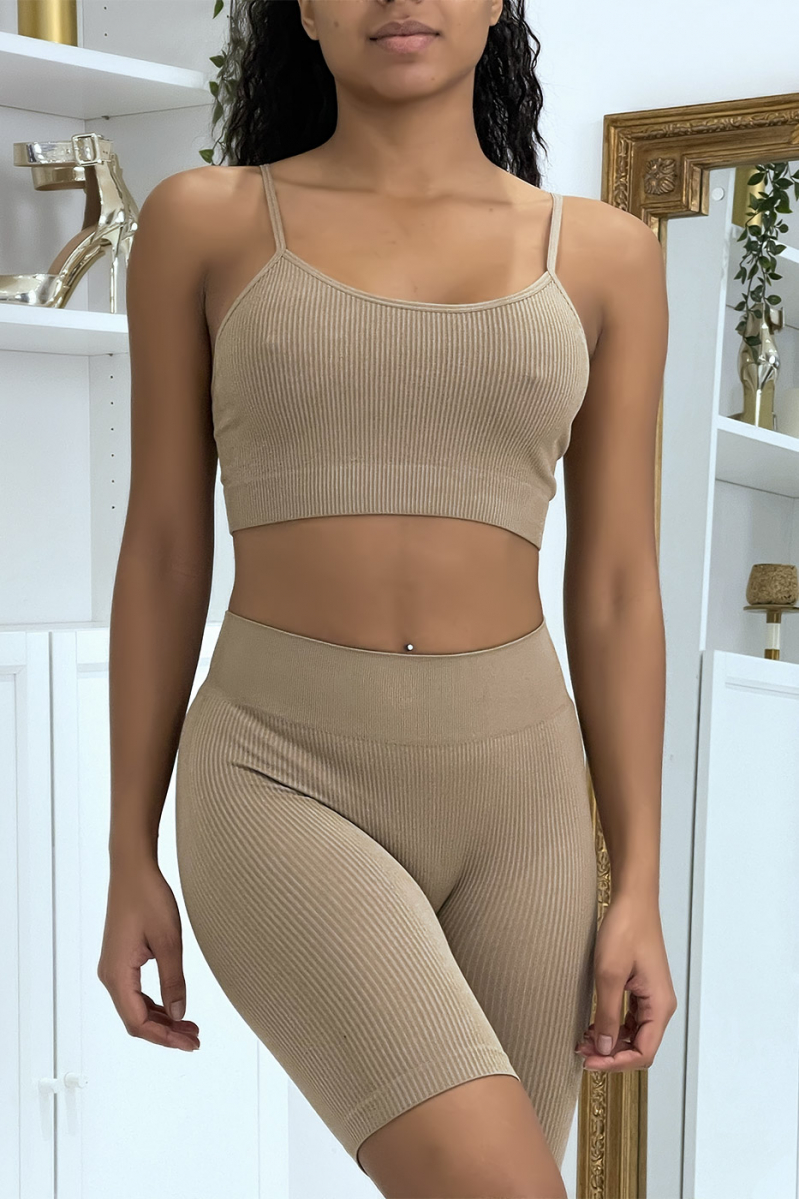 Taupe Crop Top Bodycon Set - 2