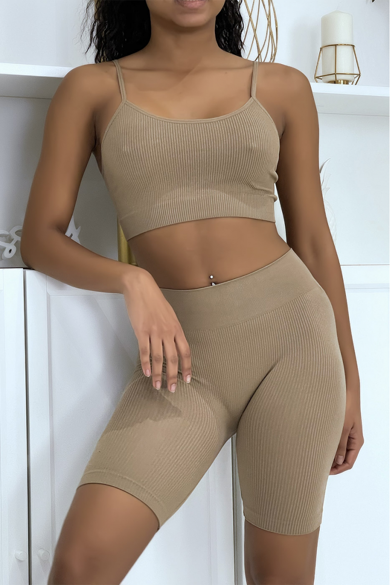 Taupe crop-top bodycon-set - 4