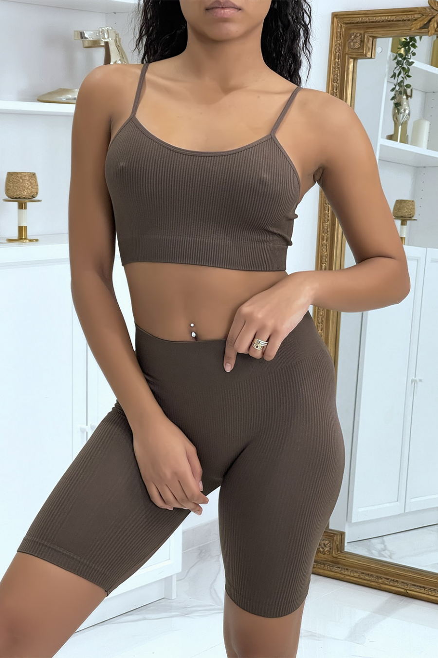 Bruine crop top bodycon-set - 4
