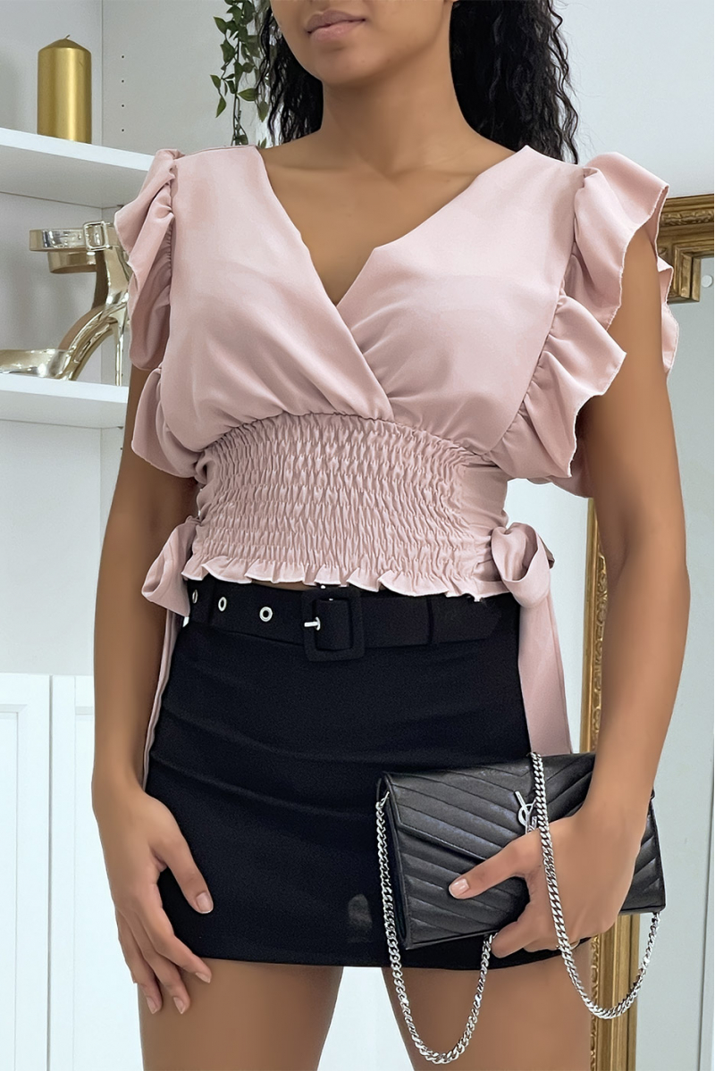 V-neck top with pink ruffle - 2