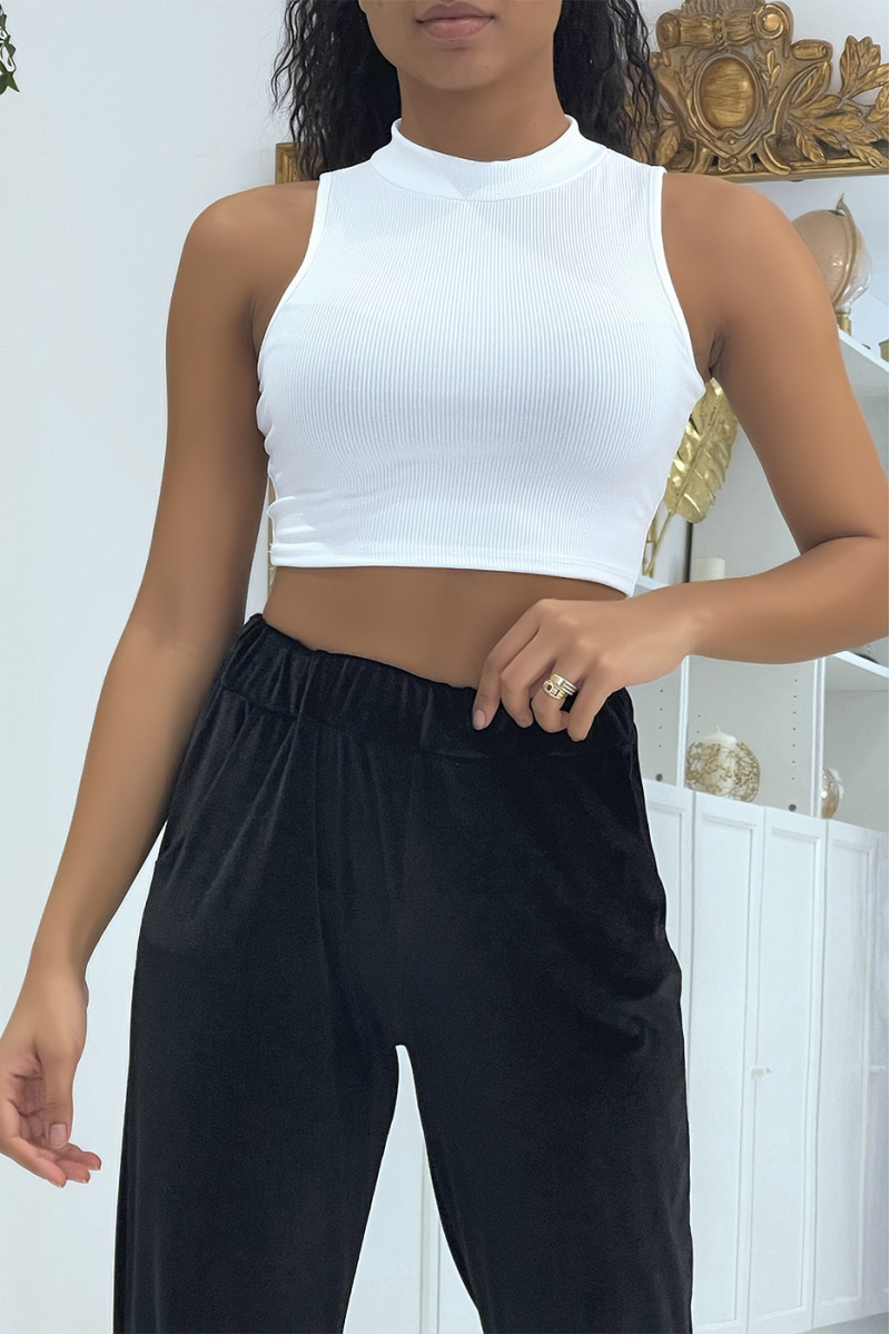 Witte geribbelde crop top met hoge hals - 1 Witte geribbelde crop top met hoge hals - 1