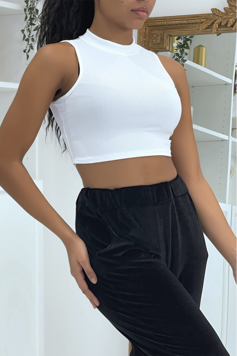 Witte geribbelde crop top met hoge hals - 2 Witte geribbelde crop top met hoge hals - 2