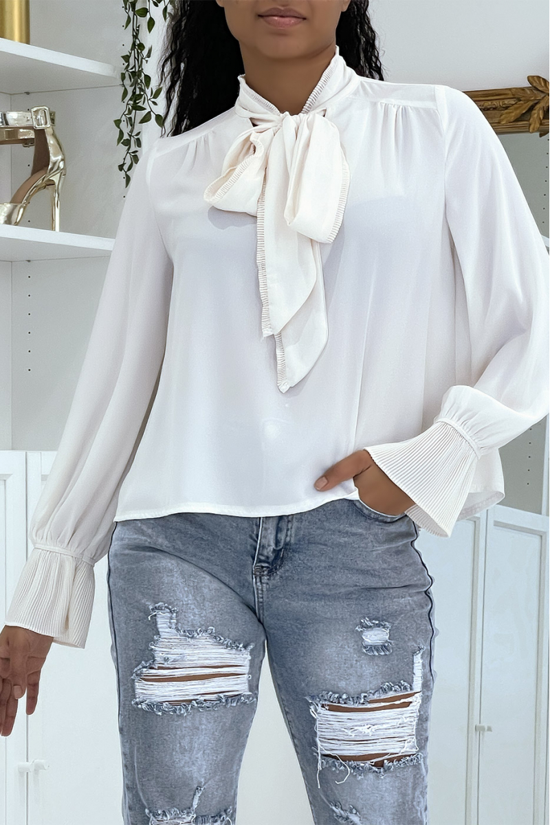 Fluid beige blouse with long sleeves - 3