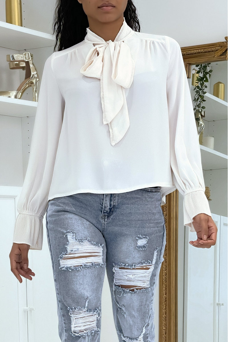 Fluid beige blouse with long sleeves - 1
