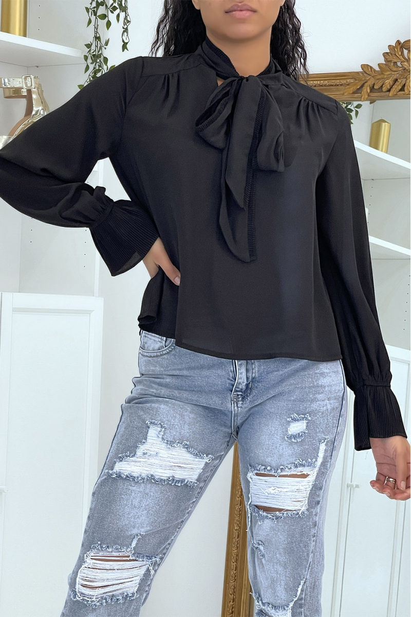 Soepelvallende zwarte blouse met lange mouwen - 2