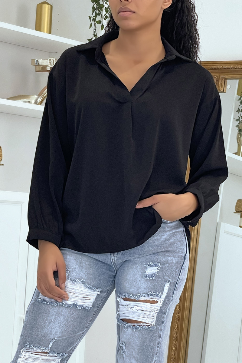 Very chic and falling V-neck black blouse - 2