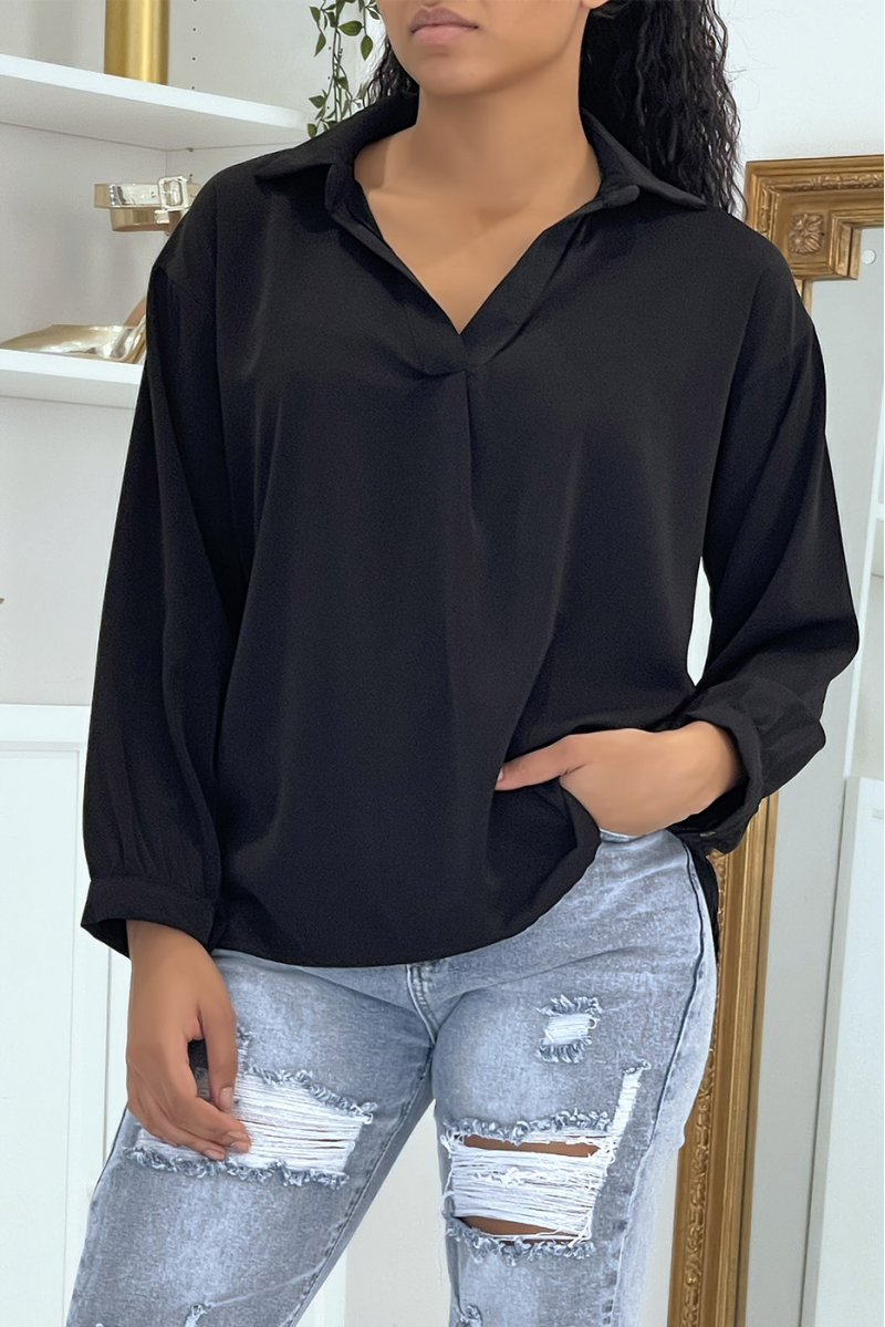 Very chic and falling V-neck black blouse - 3