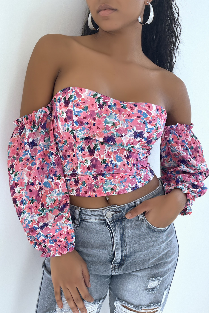 Midriff off shoulder online floral top