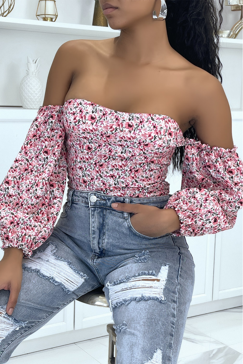 Pink Floral Off Shoulder Top - 2