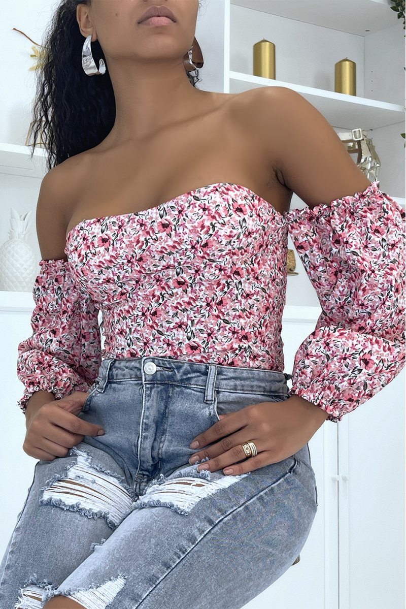 Roze gebloemde off-shoulder top - 3 Roze gebloemde off-shoulder top - 3