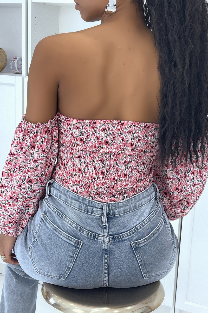 Roze gebloemde off-shoulder top - 4 Roze gebloemde off-shoulder top - 4