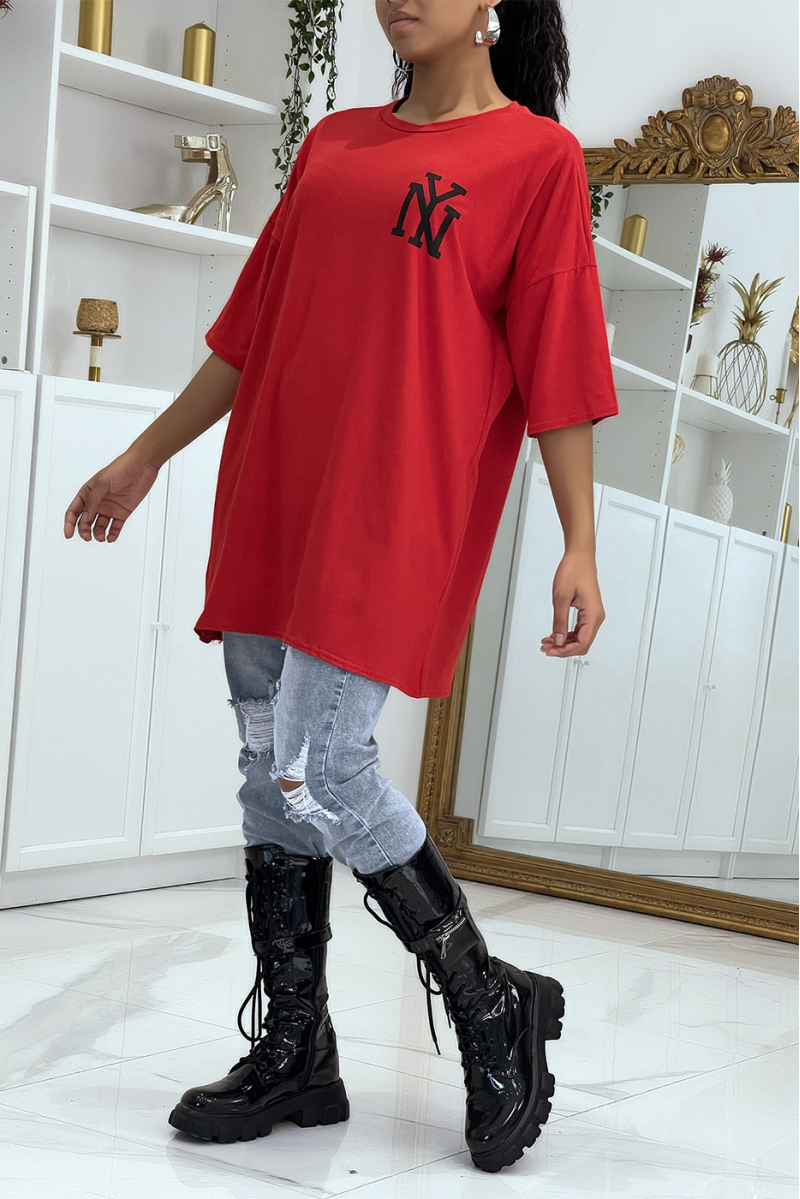 T-shirt oversize rouge NY - 3