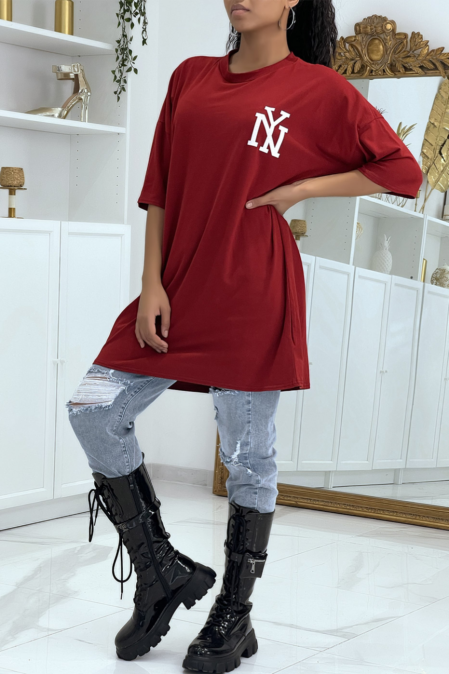 T-shirt oversize bordeaux NY - 2