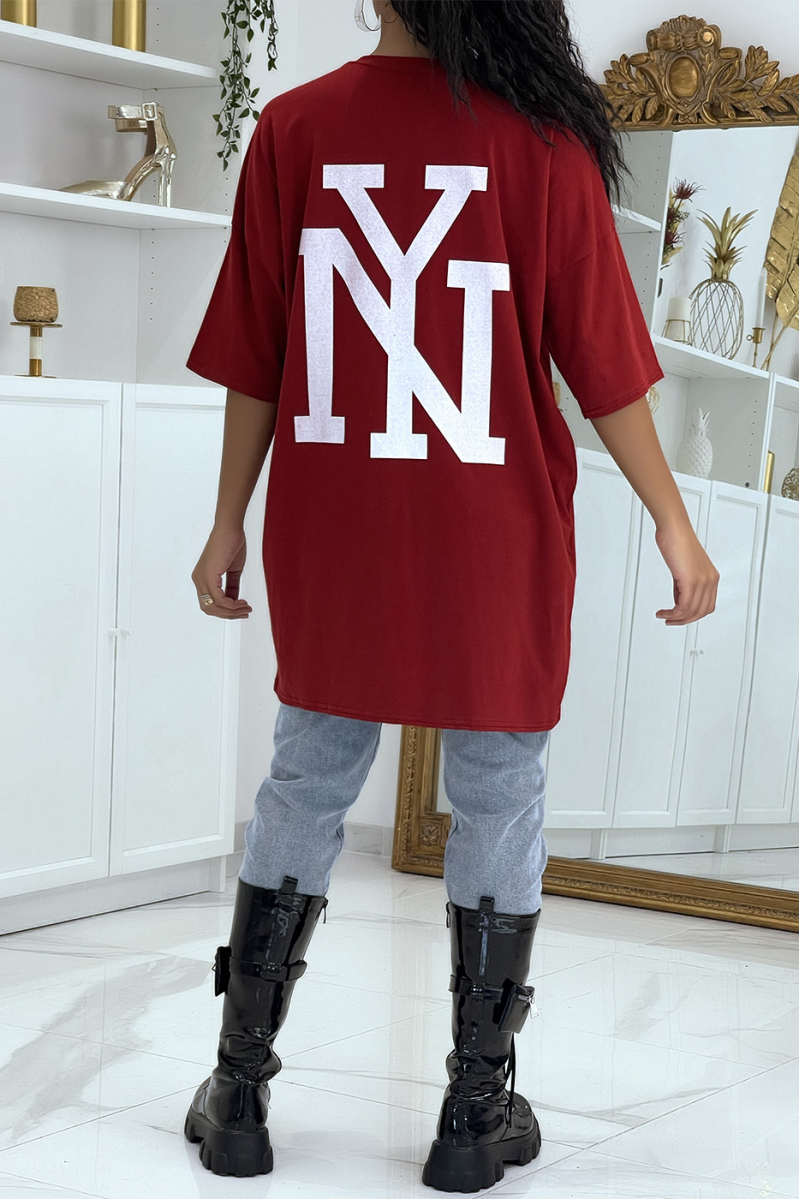 Oversized bordeauxrood NY t-shirt - 4