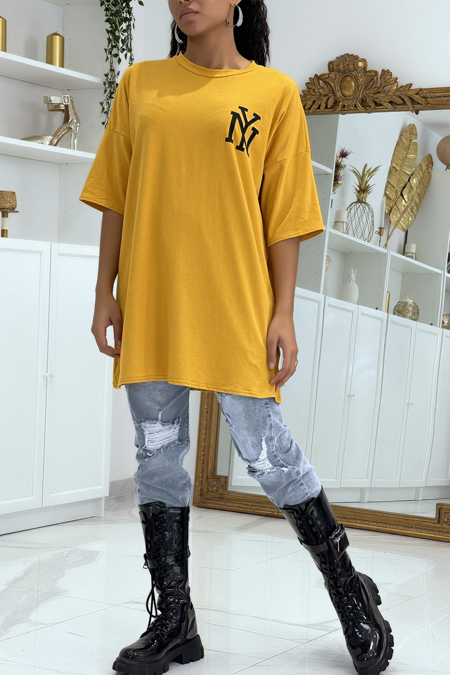 NY mustard oversized t-shirt - 1