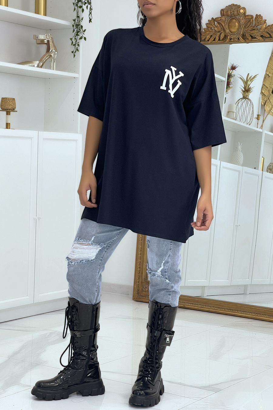Marineblauw oversized t-shirt NY - 1
