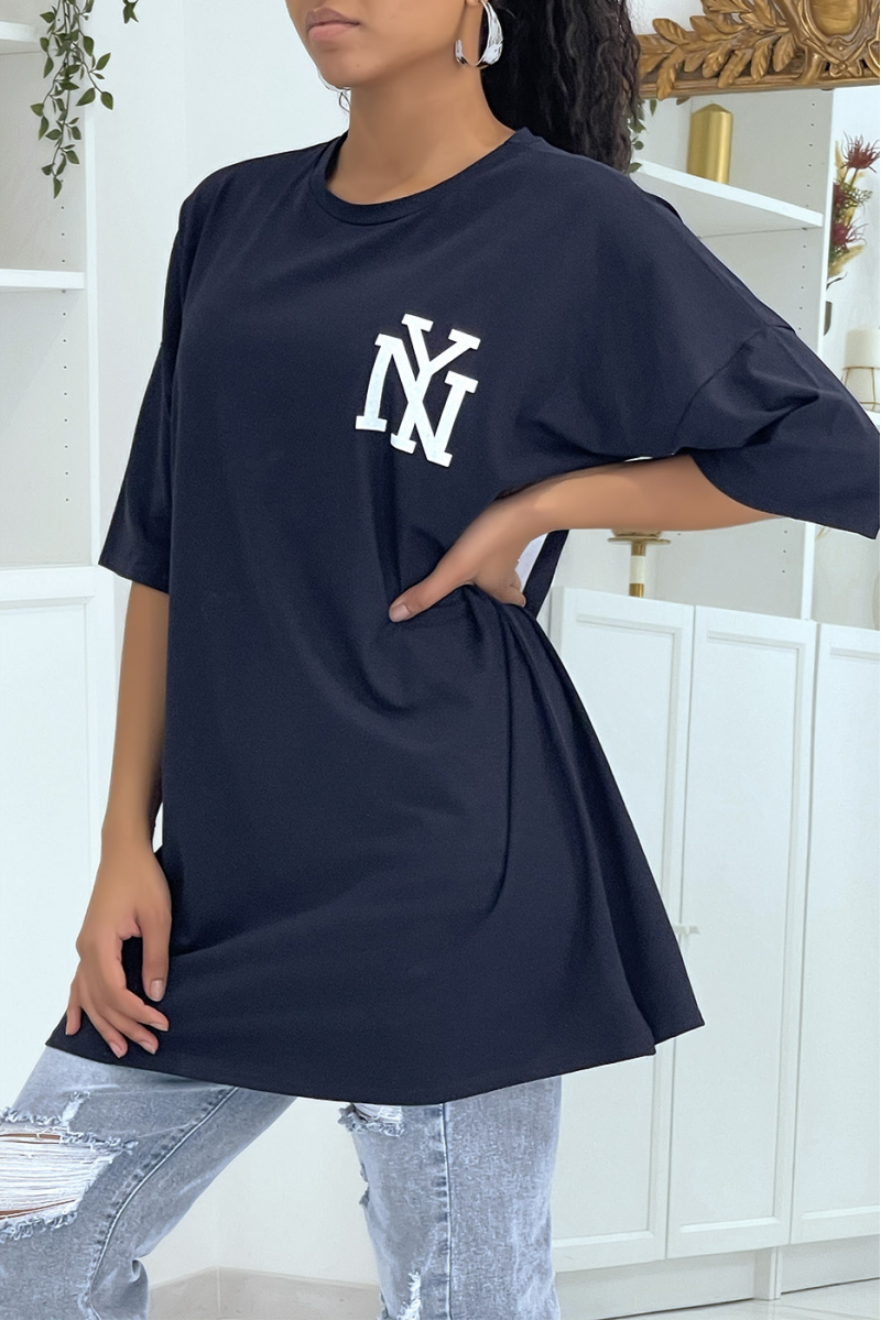 Marineblauw oversized t-shirt NY - 3