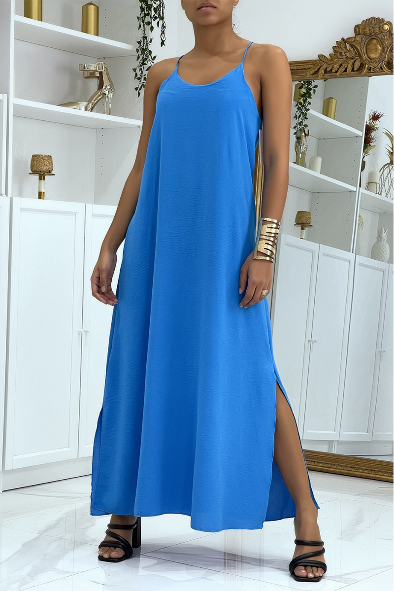Soepelvallende blauwe jurk met bandjes - 1
