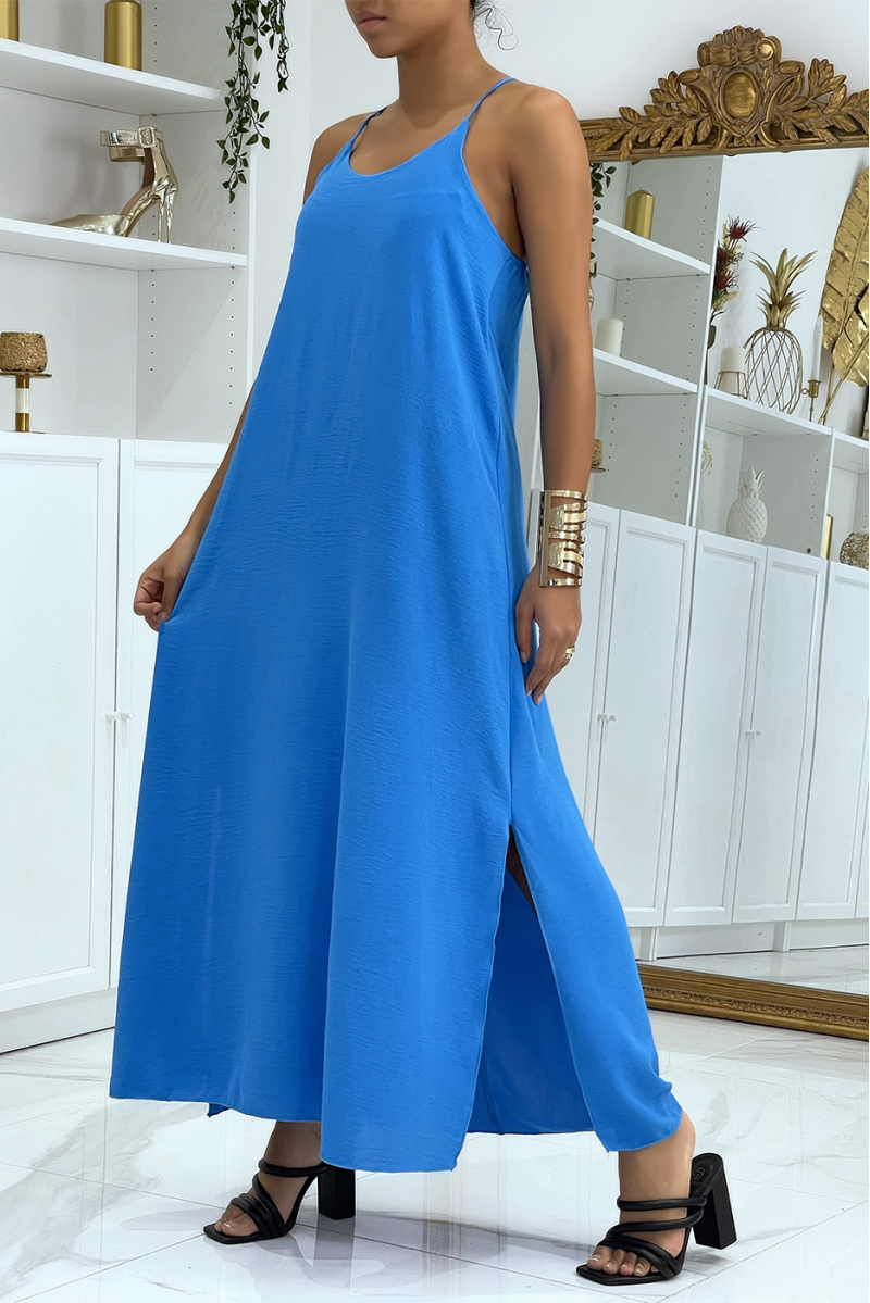Soepelvallende blauwe jurk met bandjes - 2