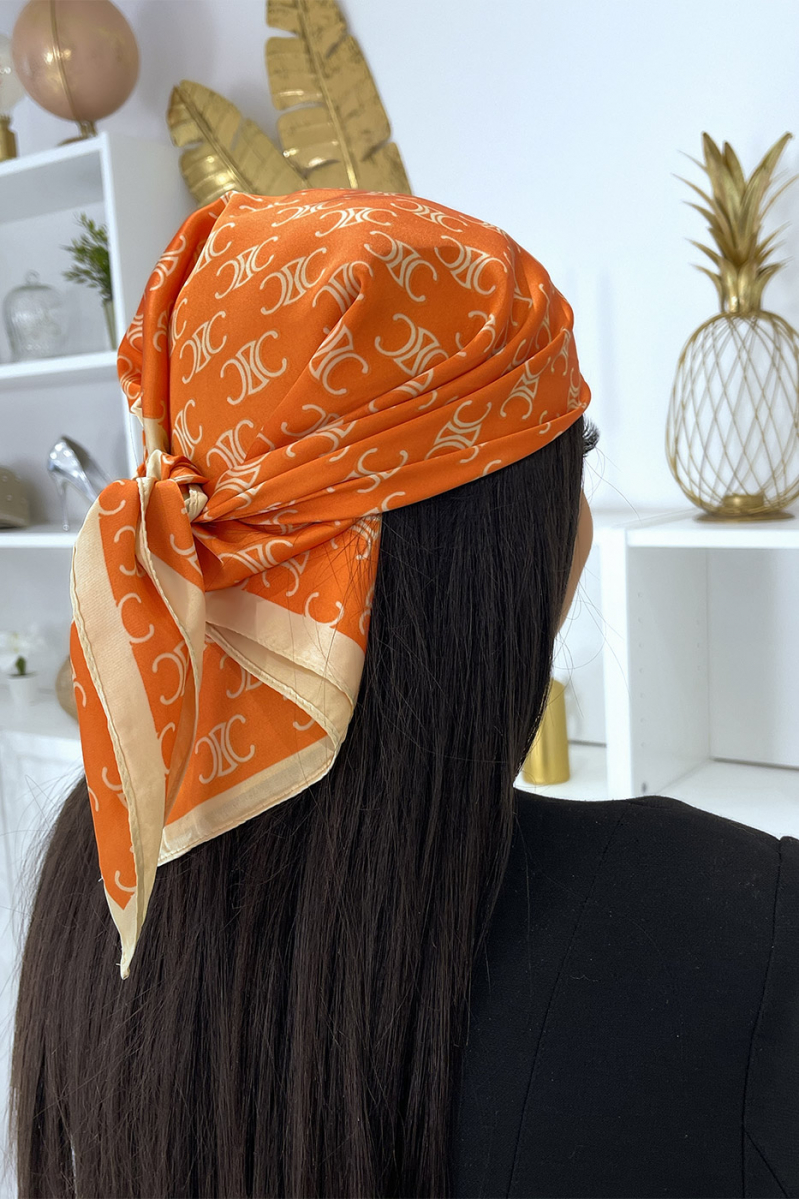 Orange and gold silk scarf - 1