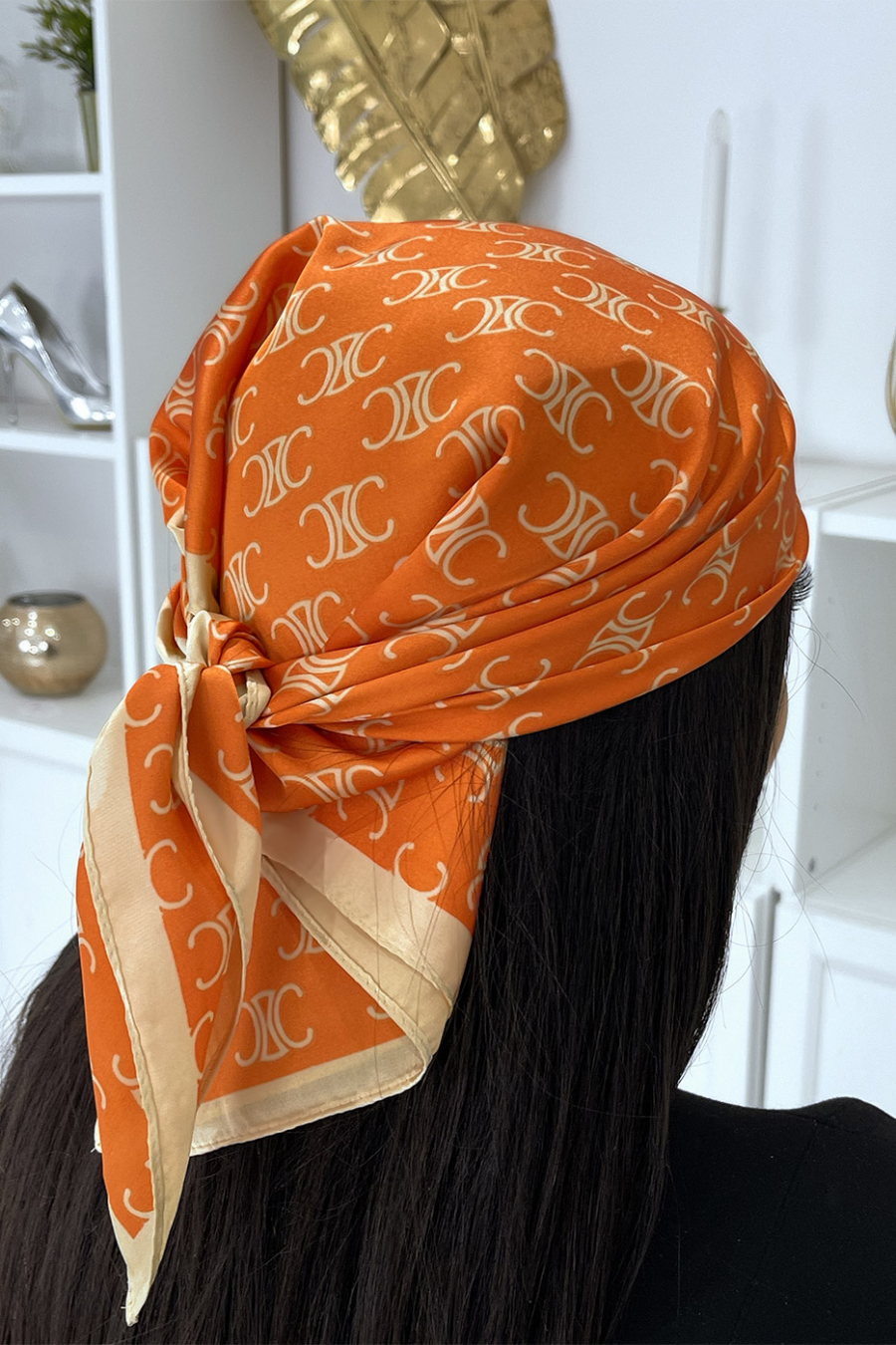 Foulard en soie orange et dorée - 2