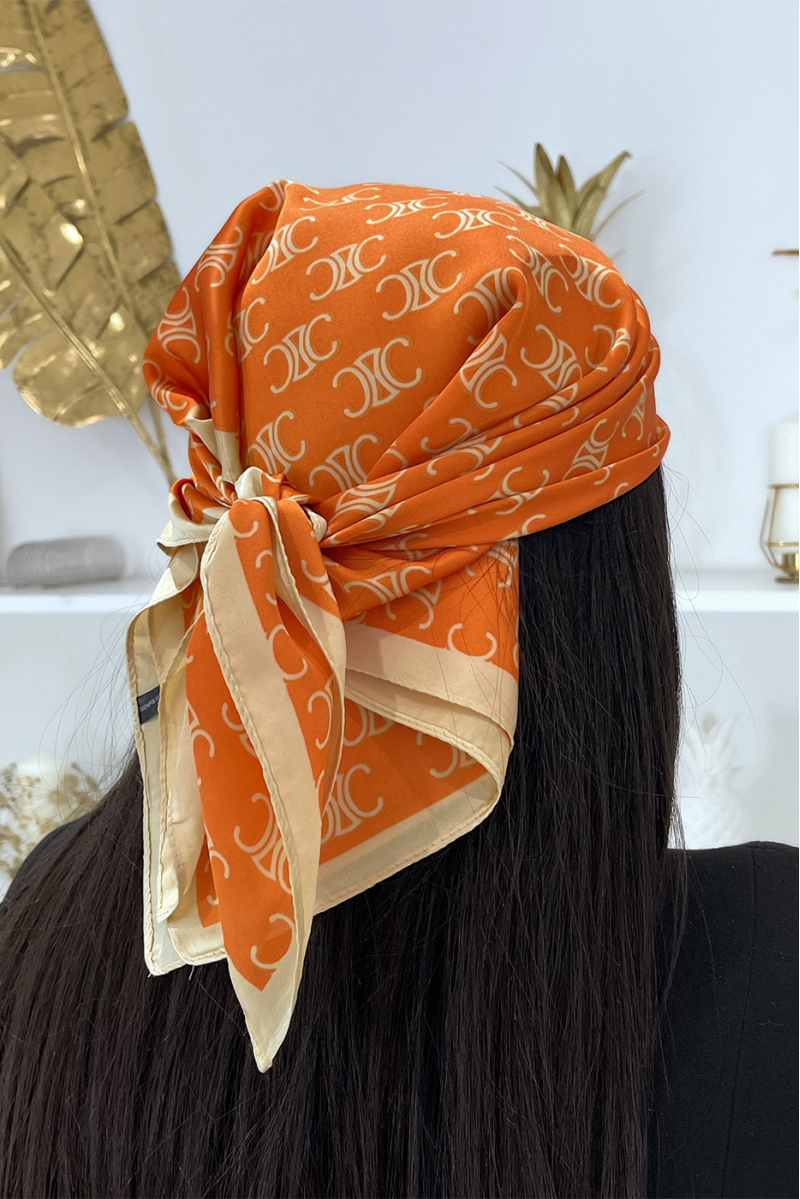 Orange and gold silk scarf - 3