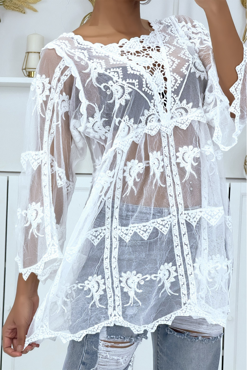 White embroidered lace tunic - 2