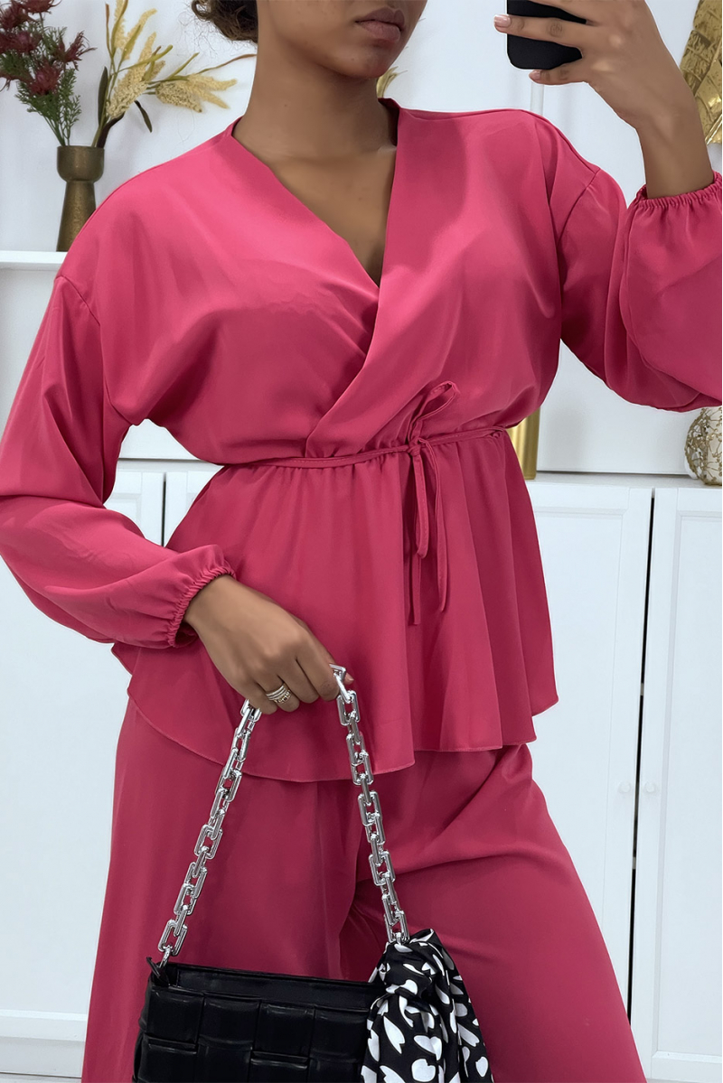 Fuchsia gekruiste top en palazzo broek set - 1