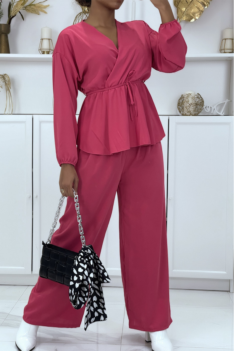 Fuchsia gekruiste top en palazzo broek set - 3
