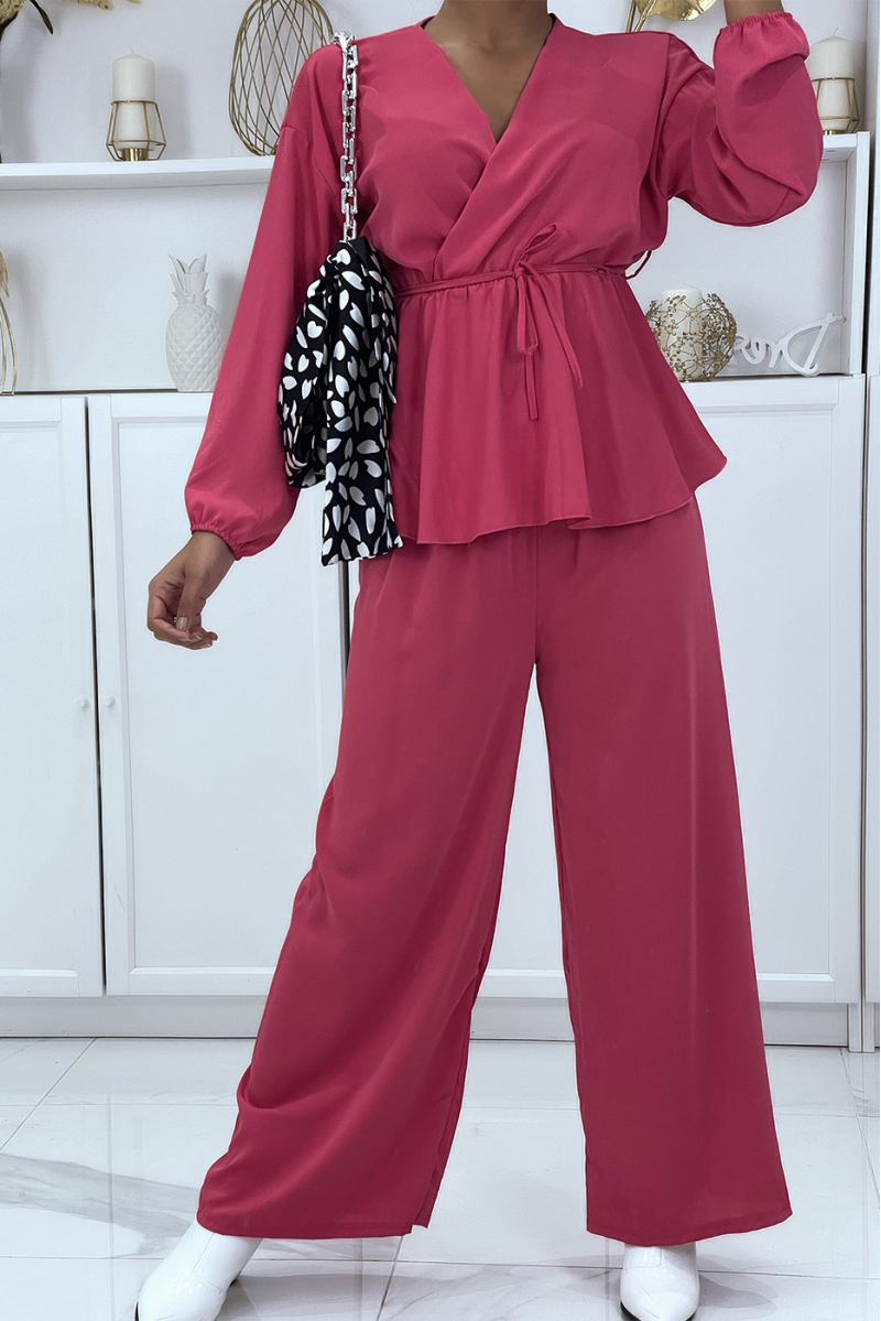 Fuchsia gekruiste top en palazzo broek set - 5