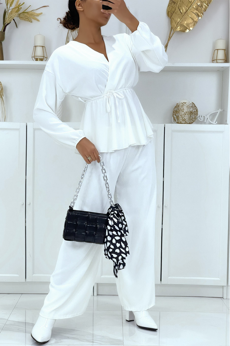 White double breasted top and palazzo pants set - 1