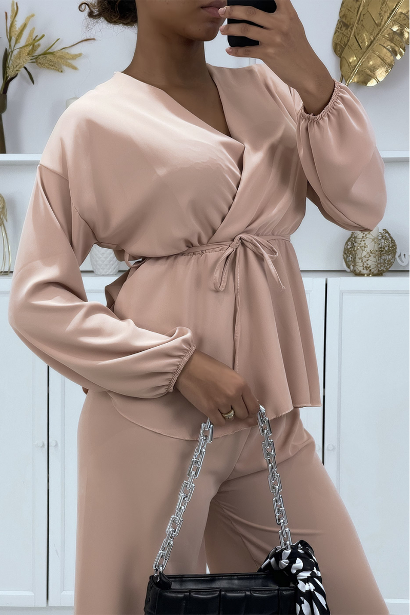 Pink wrap top and palazzo pants set - 2