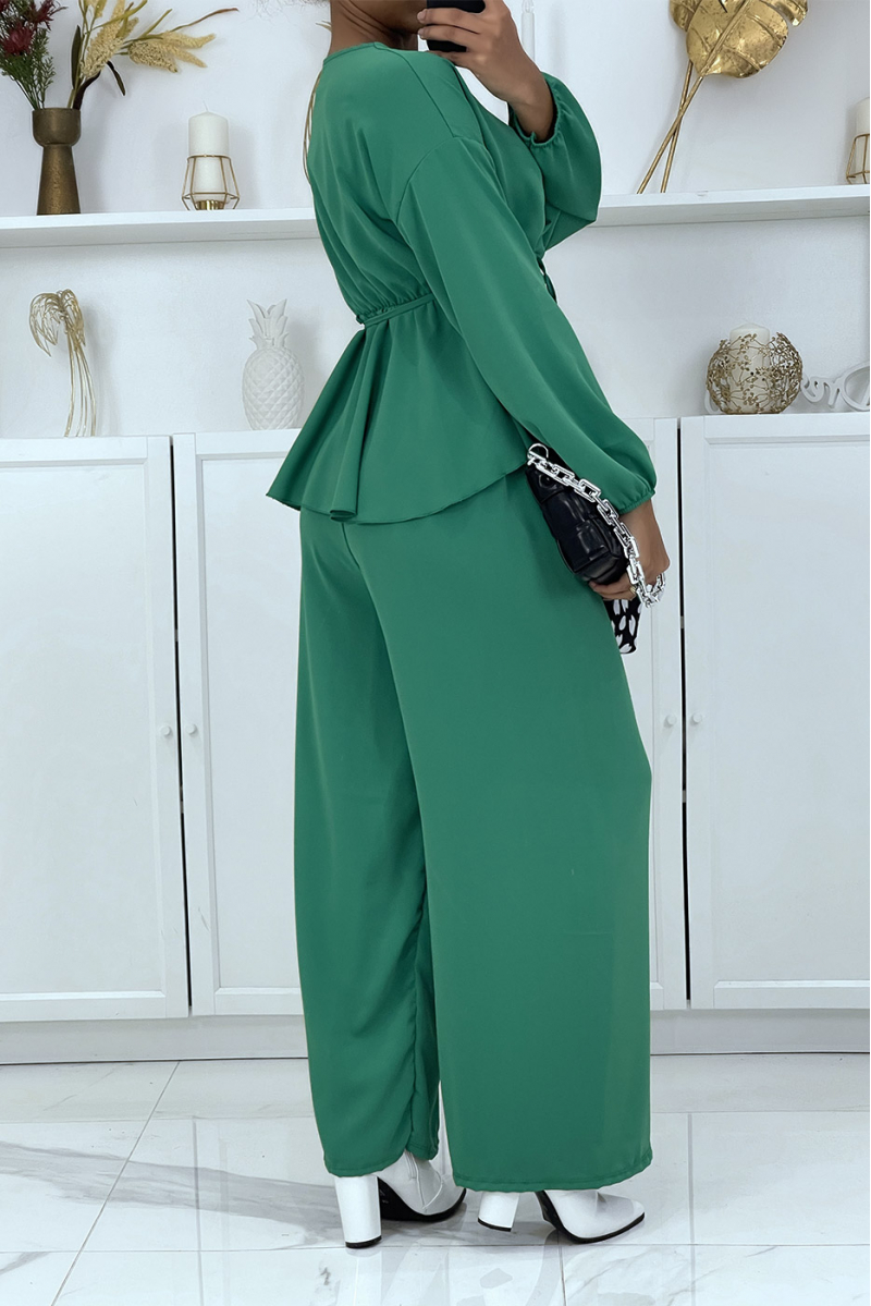 Ensemble vert haut croisé et pantalon palazzo - 4