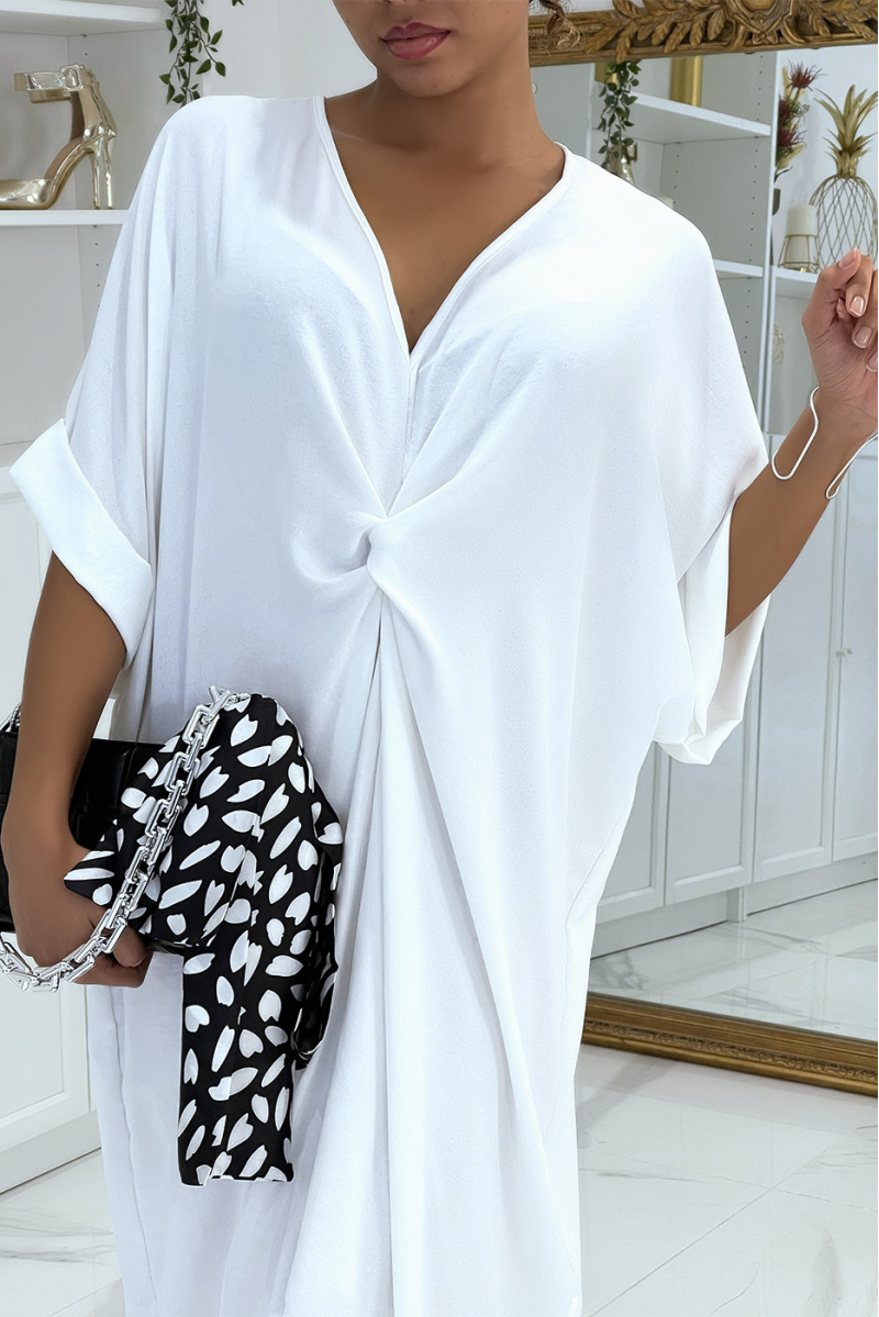Longue robe tunique blanche over-size croisé devant - 4