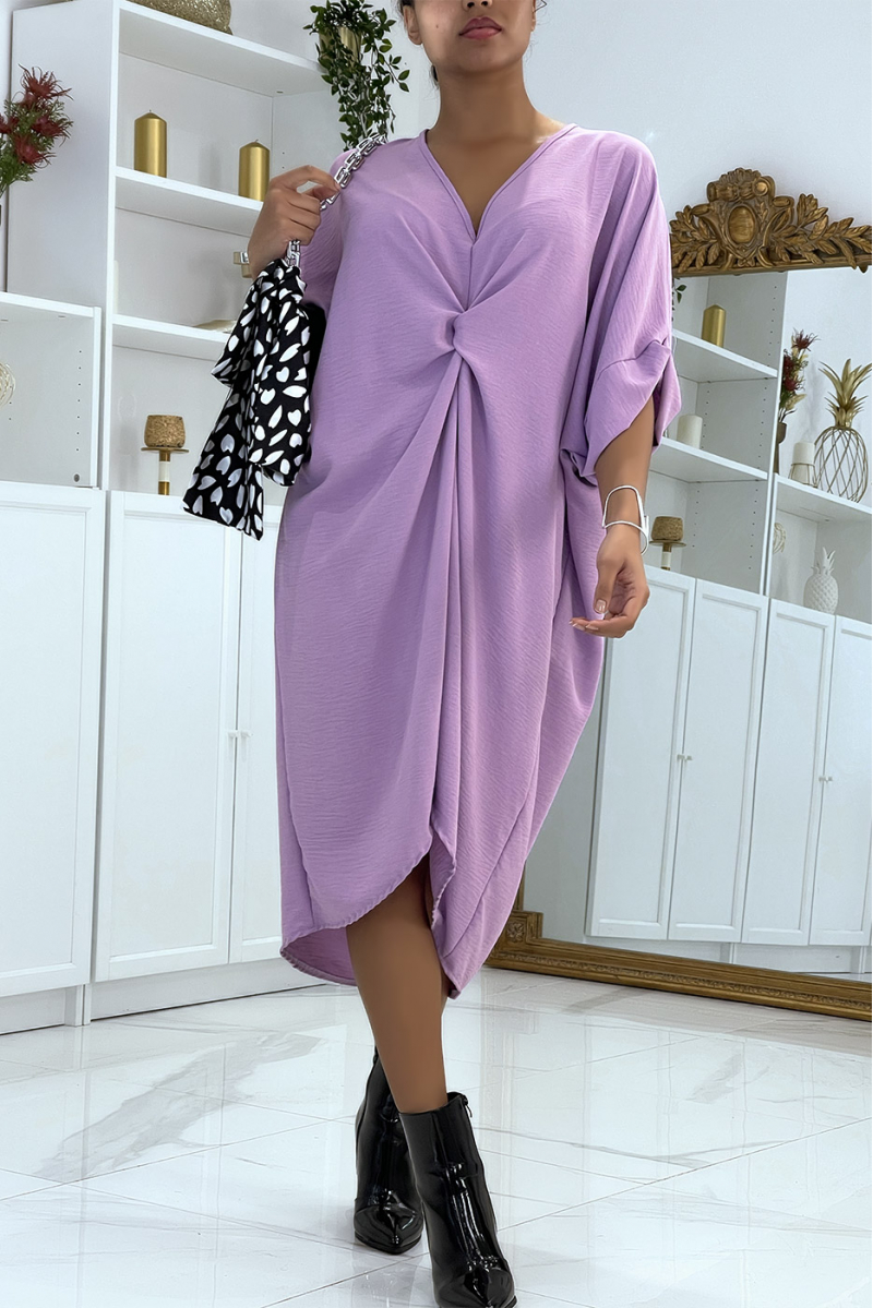 Longue robe tunique lilas over-size croisé devant - 2