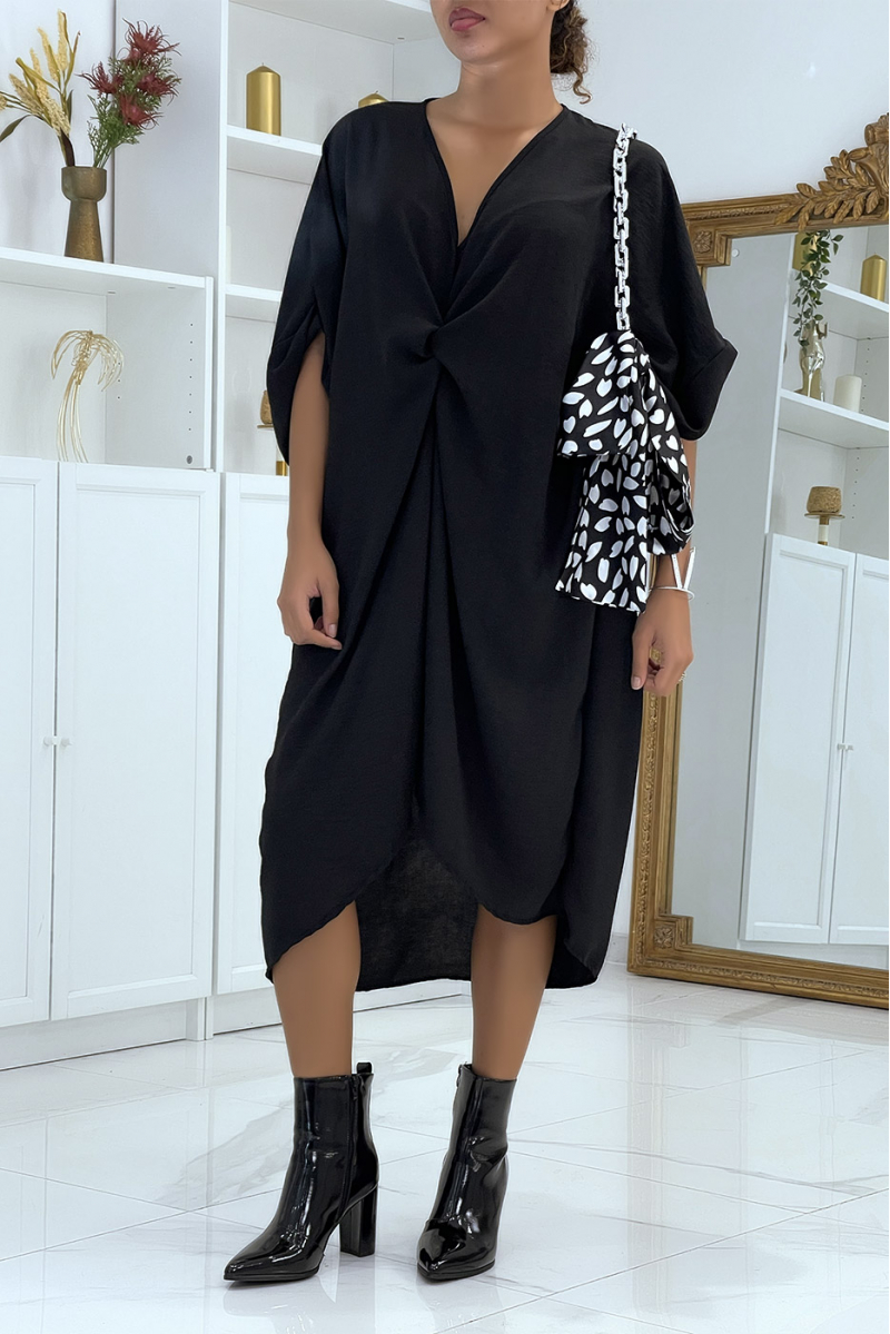 LoLLue robe tunique noire over-size croisé devant - 1