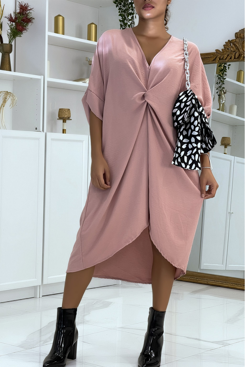 Longue robe tunique rose over-size croisé devant - 1