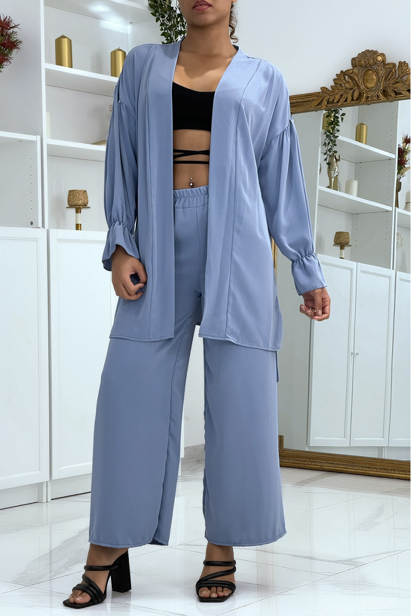Ensemble gilet et pantalon palazzo bleu - 1 Ensemble gilet et pantalon palazzo bleu - 1