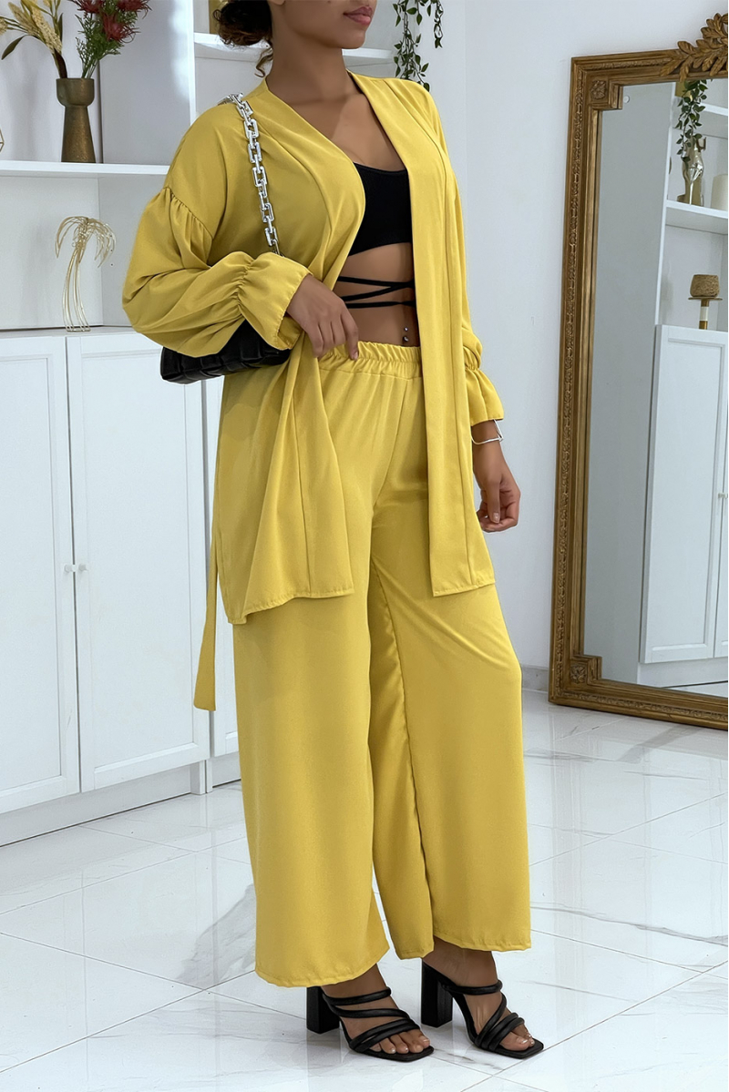 Mustard waistcoat and palazzo pants set - 1